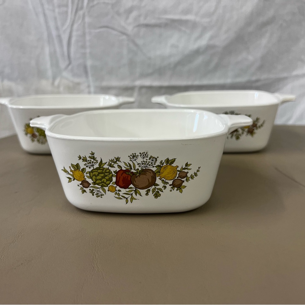 3 Vintage Corning Ware Casserole Rare Pattern Spice of Life P-43-B 2 3/4 Cup